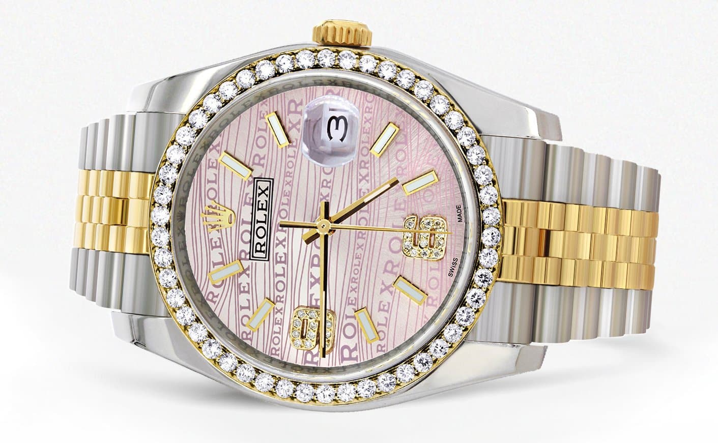 116233 | Hidden Clasp | Gold & Steel Rolex Datejust Watch | 36Mm | Custom Diamond Pink Dial | Jubilee Band - Image 2