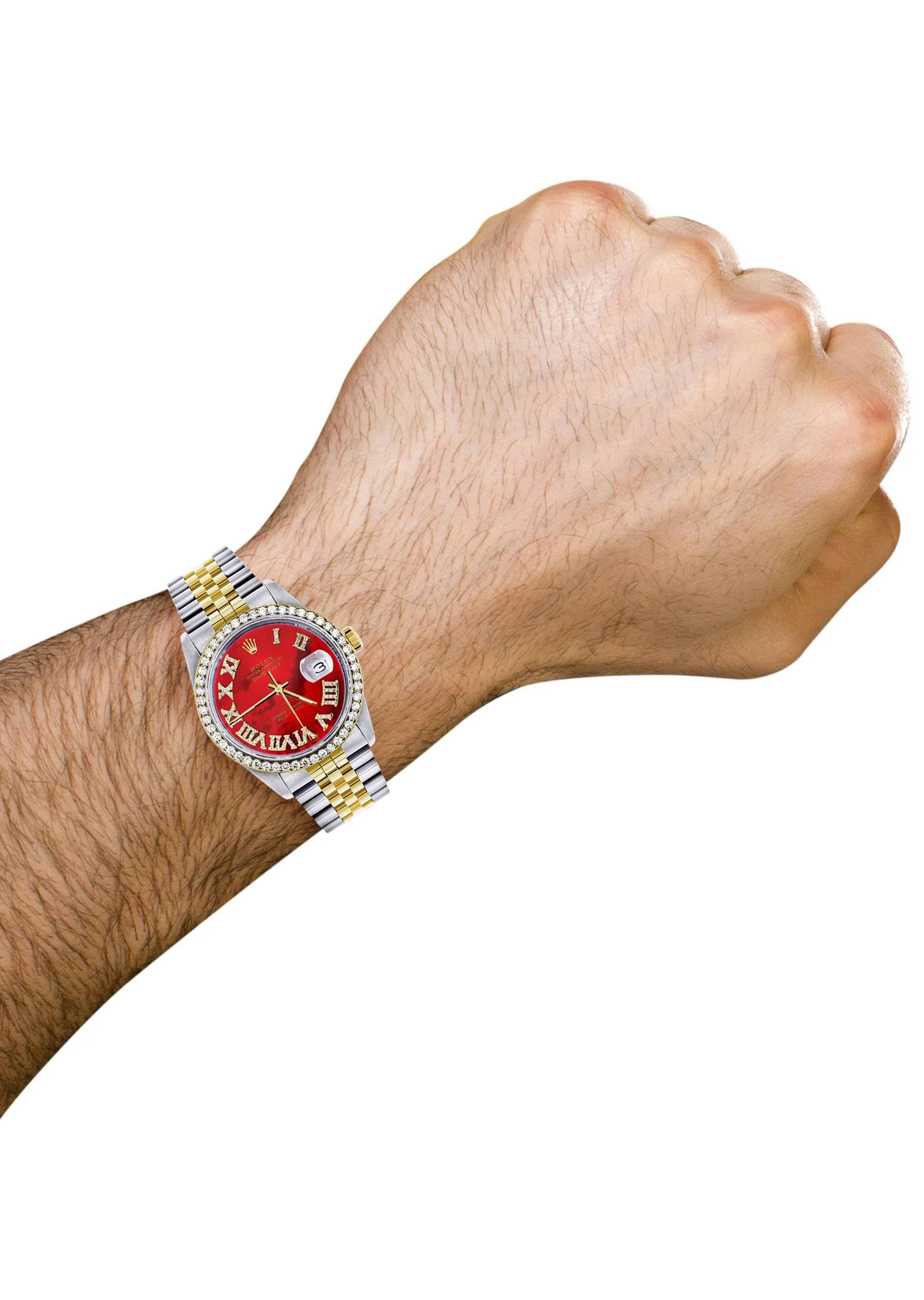 Gold & Steel Rolex Datejust Watch 16233 for Men | 36Mm | Diamond Red Roman Dial | Jubilee Band - Image 7