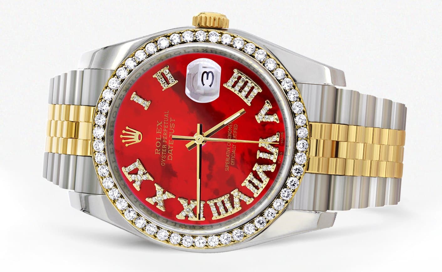 116233 | Hidden Clasp | Gold & Steel Rolex Datejust Watch | 36Mm | Diamond Red Roman Dial | Jubilee Band - Image 2