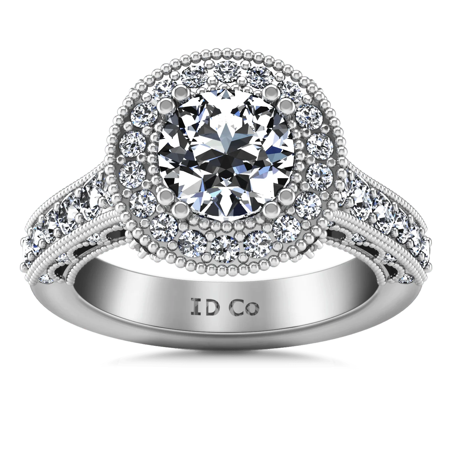 Round Diamond Halo Engagement Ring Angeline 14K White Gold