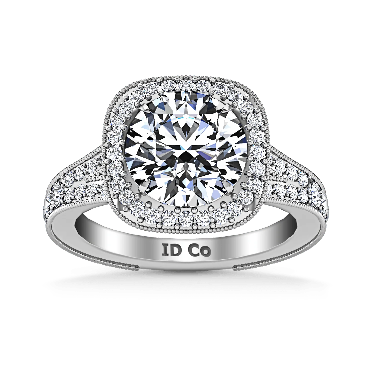 Round Diamond Halo Engagement Ring Anthea 14K White Gold