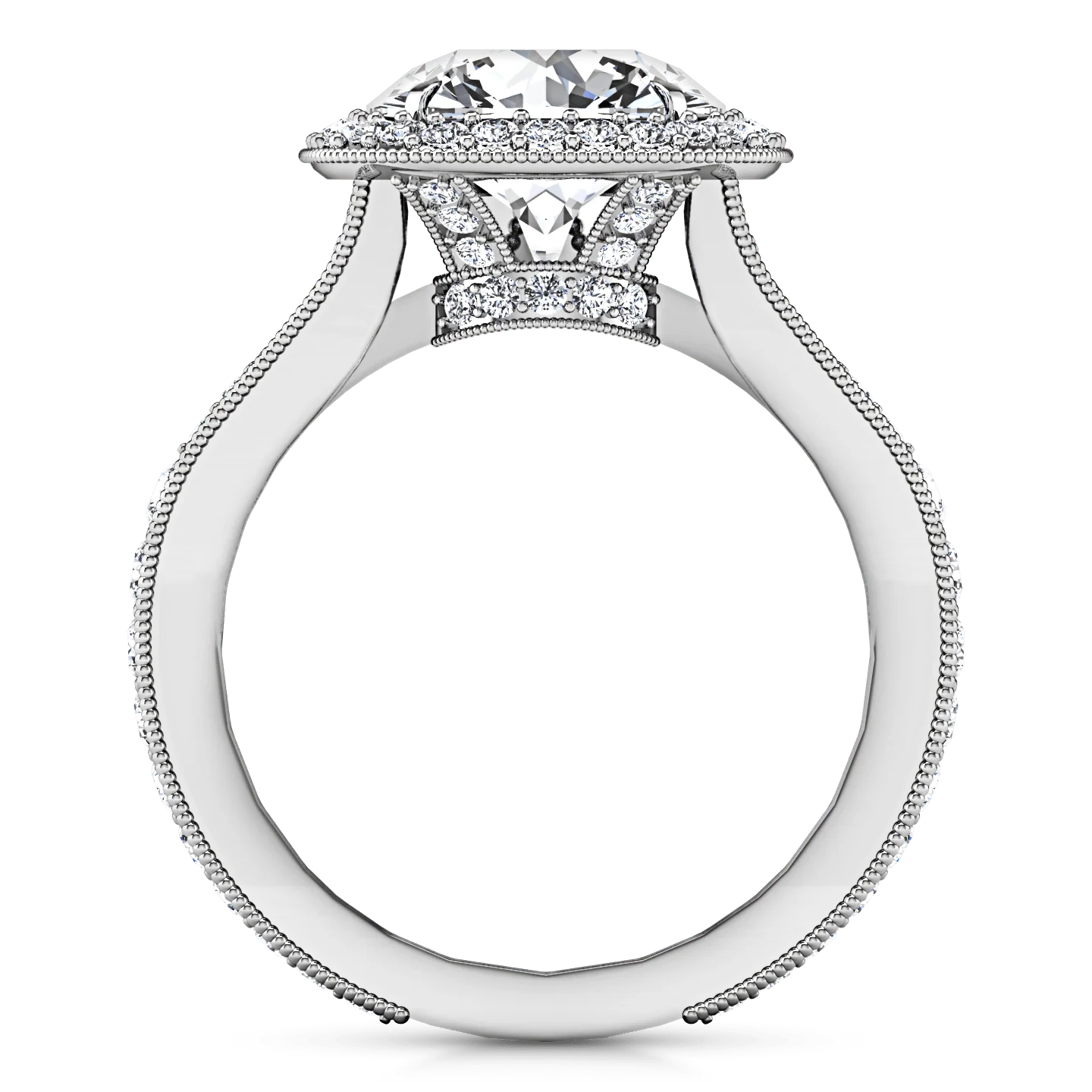 Round Diamond Halo Engagement Ring Anthea 14K White Gold - Image 3