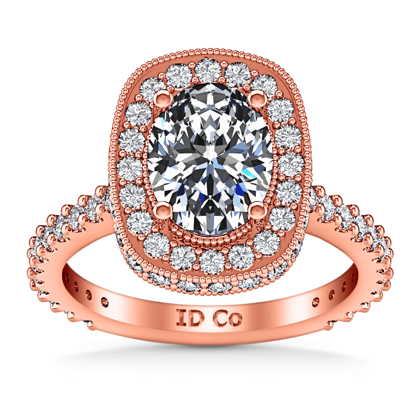 Halo Diamond Oval Engagement Ring Camille 14K Rose Gold