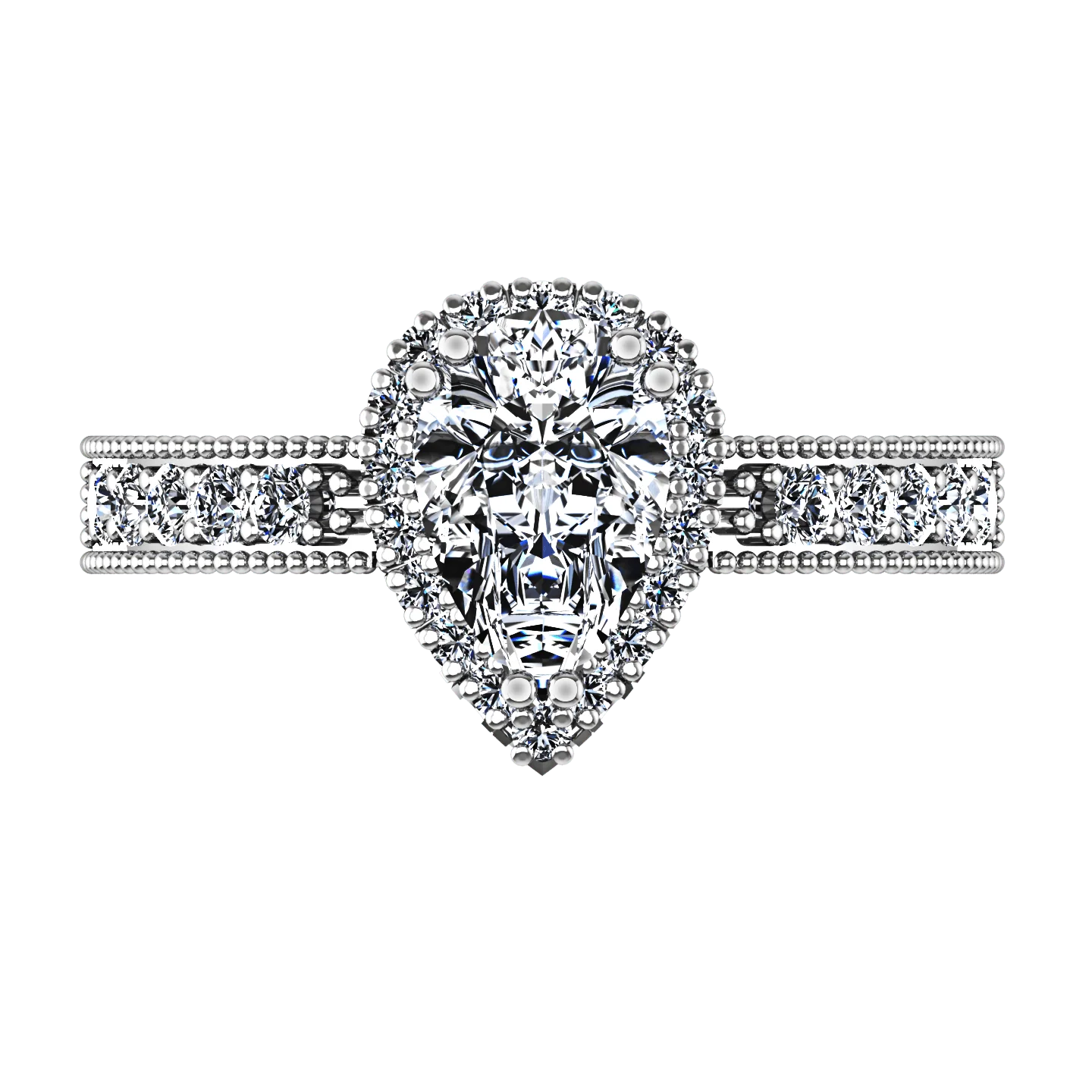 Halo Pear Diamond Engagement Ring Candence 14K White Gold - Image 4