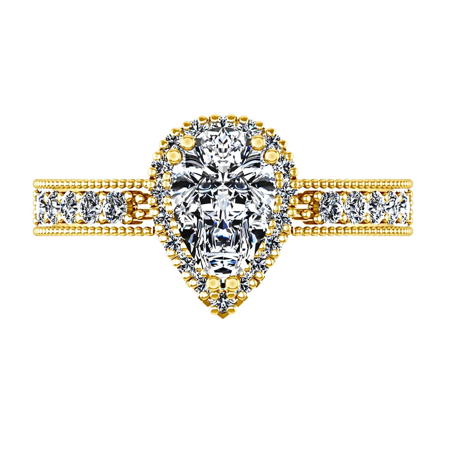 Halo Diamond Engagement Ring Candence 14K Yellow Gold - Image 4