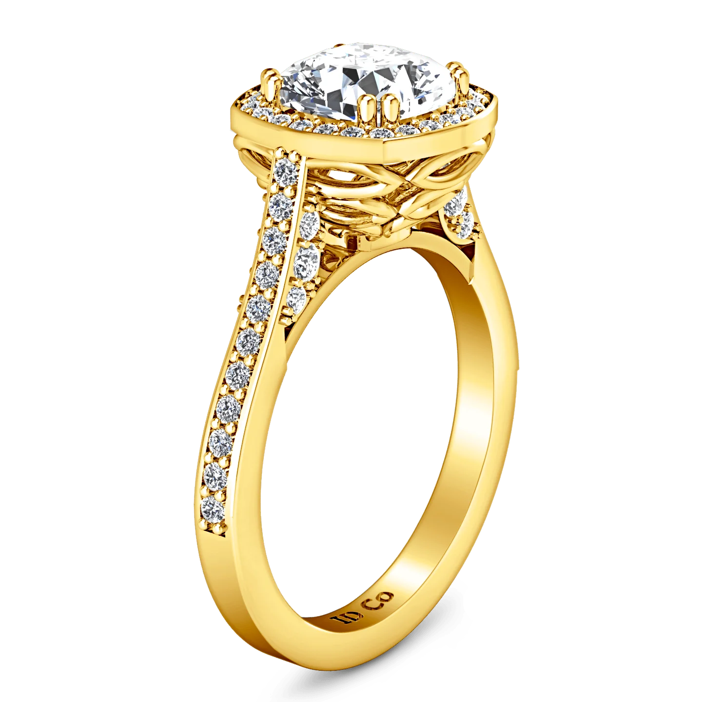 Halo Diamond Cushion Cut Engagement Ring Coco 14K Yellow Gold - Image 2