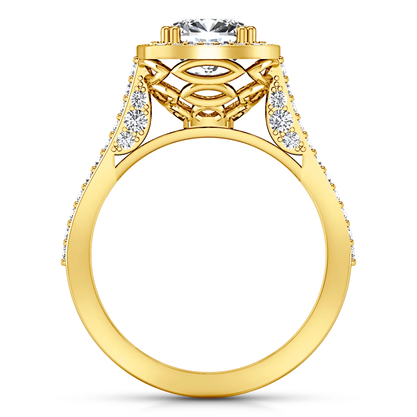Halo Diamond Cushion Cut Engagement Ring Coco 14K Yellow Gold - Image 3
