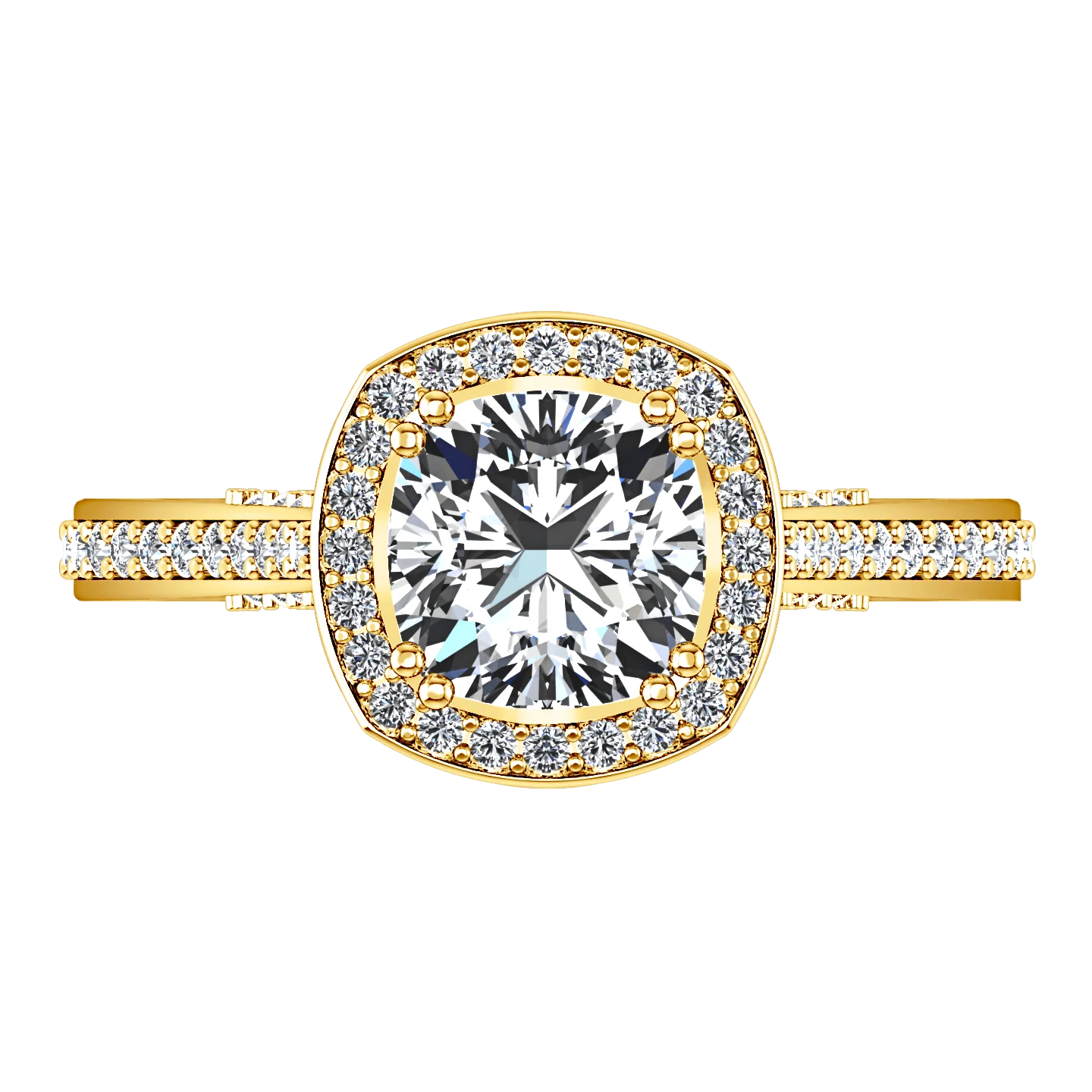 Halo Diamond Cushion Cut Engagement Ring Coco 14K Yellow Gold - Image 4