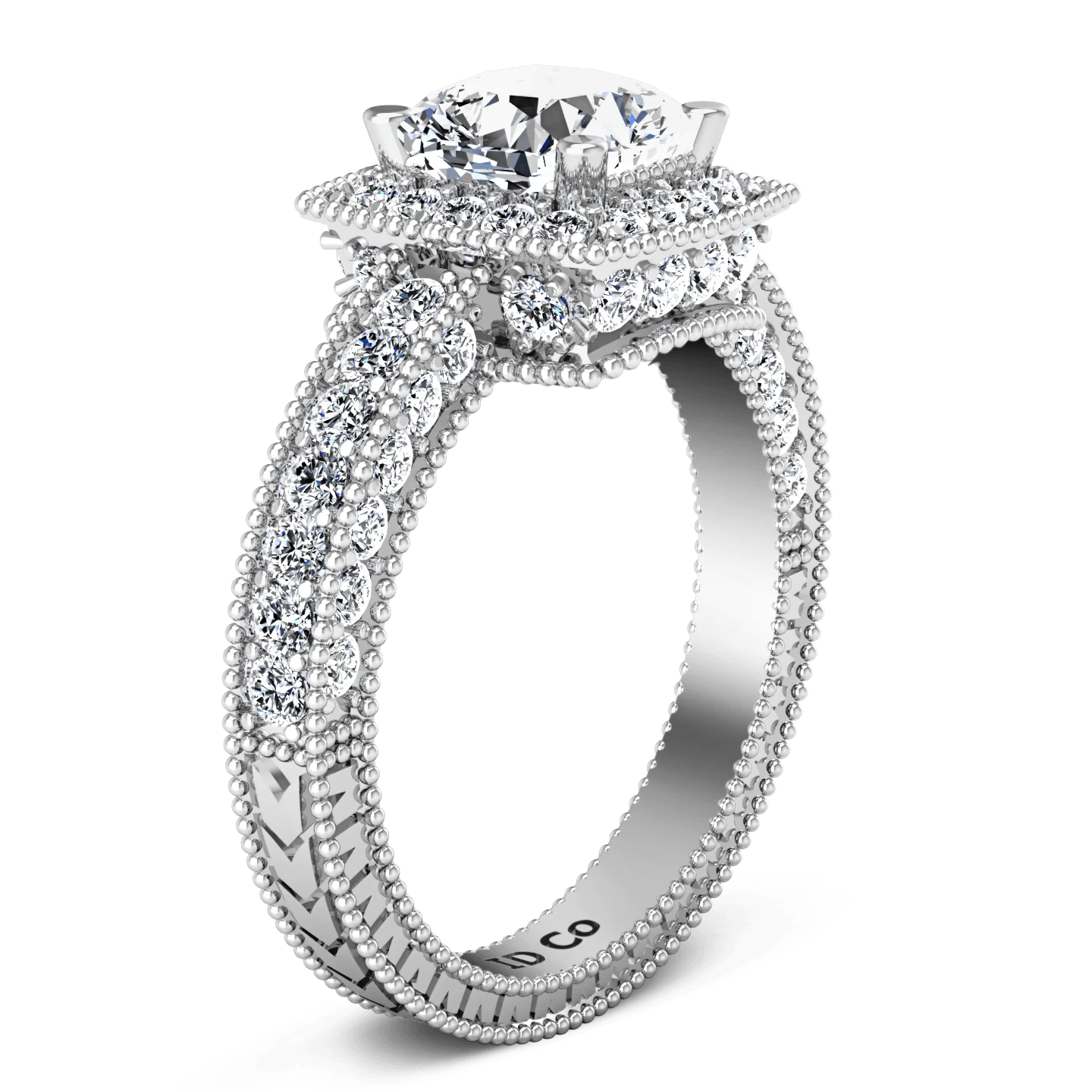Round Diamond Halo  Engagement Ring Danica 14K White Gold - Image 2