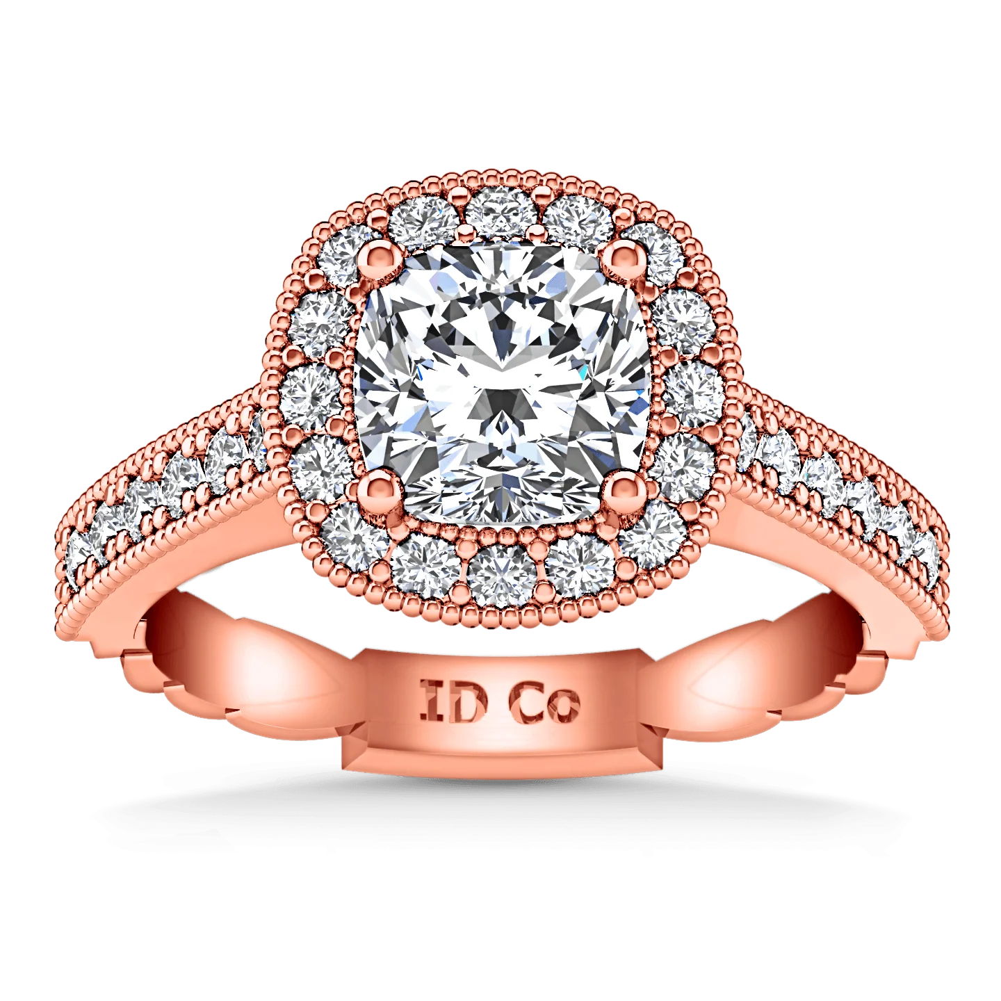 Halo Diamond Cushion Cut Engagement Ring Geneve 14K Rose Gold