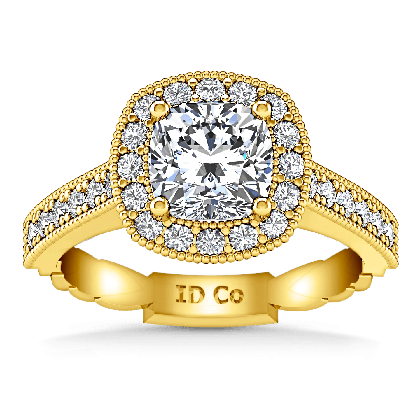 Halo Diamond Cushion Cut Engagement Ring Geneve 14K Yellow Gold