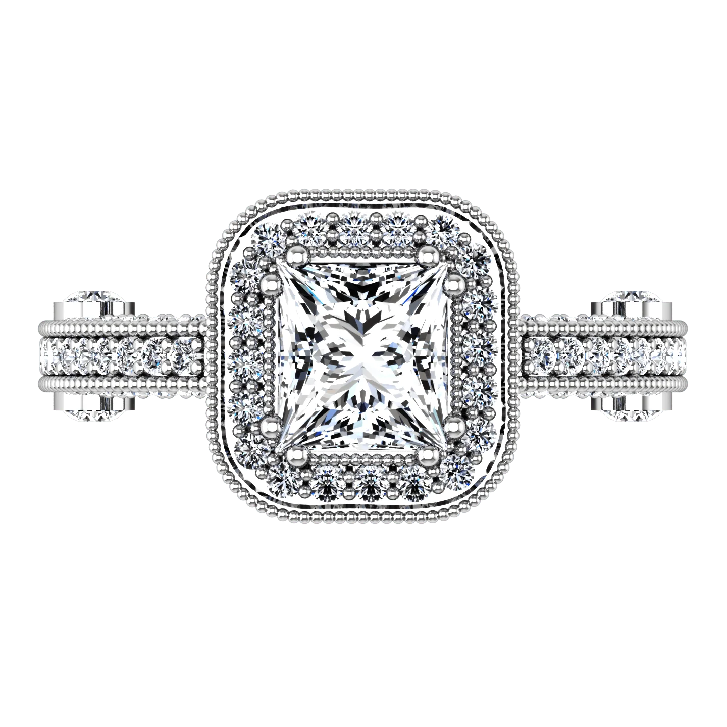 Halo Cushion Cut Diamond Engagement Ring Leilani 14K White Gold - Image 4