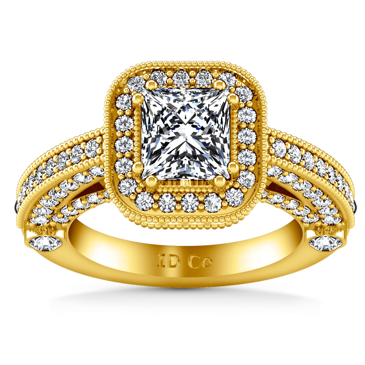 Halo Diamond Princess Cut Engagement Ring Leilani 14K Yellow Gold