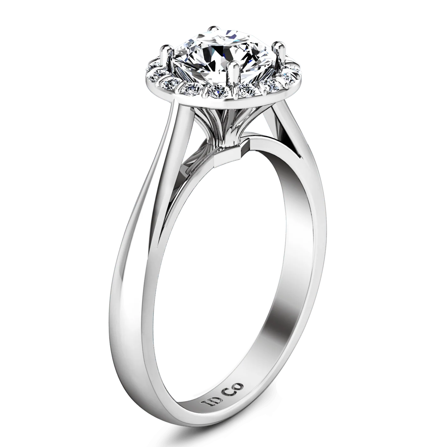 Round Diamond Halo Engagement Ring Soleil 14K White Gold - Image 2