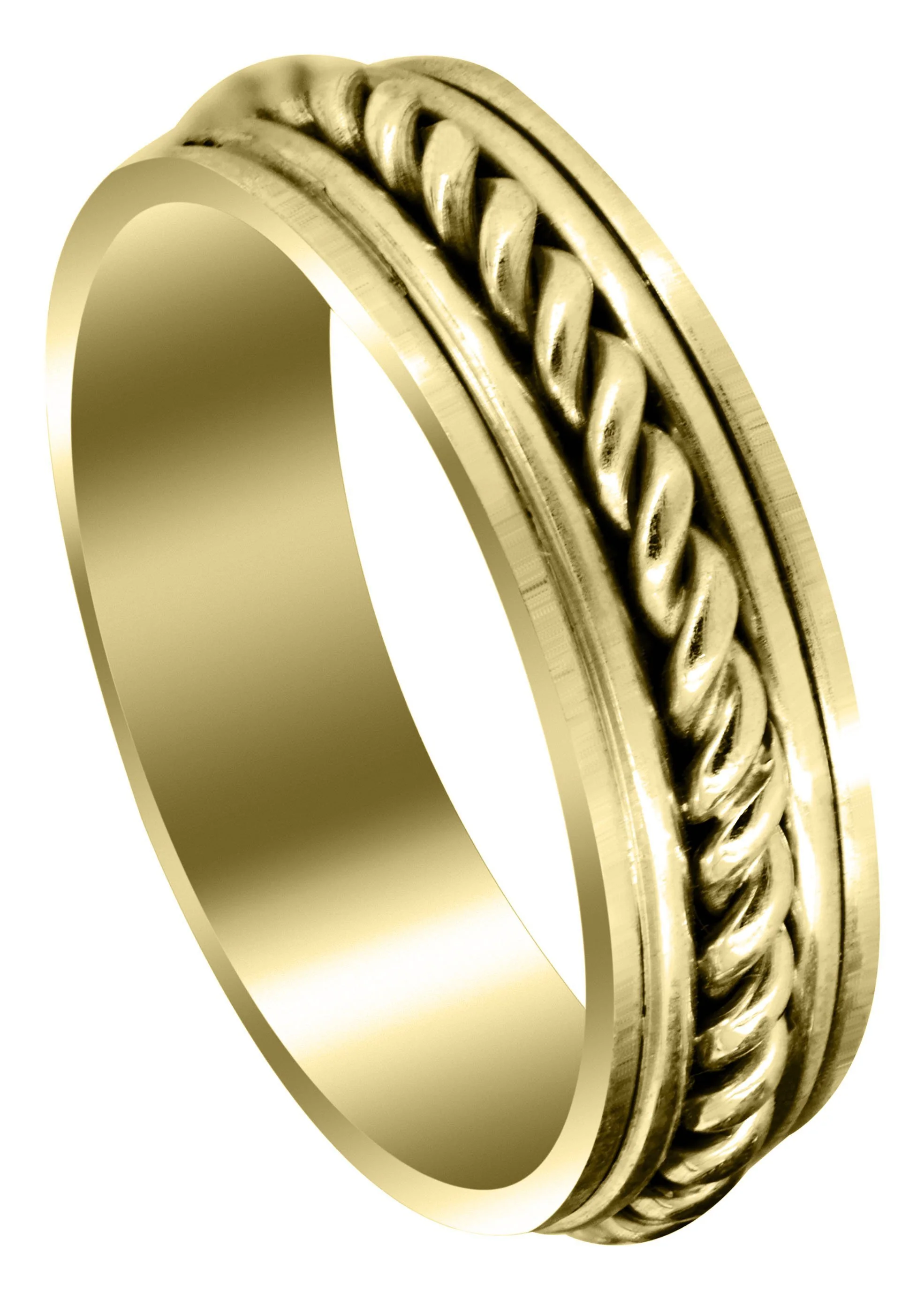 Yellow Gold Hand Woven Unique Mens Wedding Band | High Polish Finish (King)