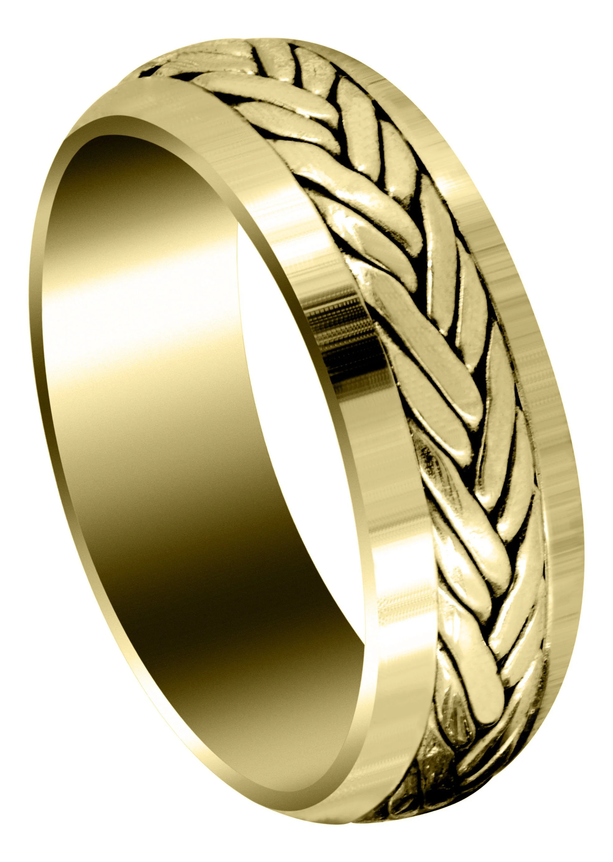 Yellow Gold Hand Woven Mens Wedding Band | High Polish Finish (Ryker)