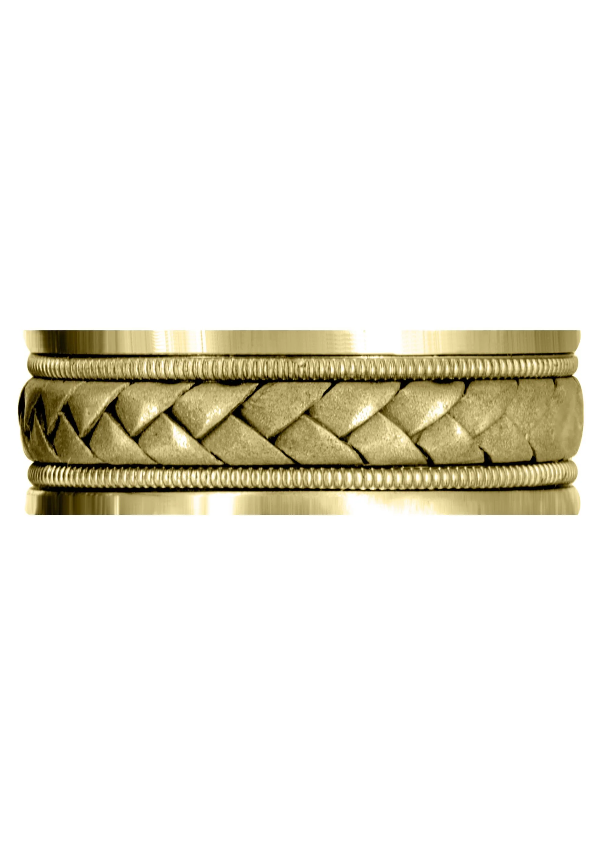 Yellow Gold Hand Woven Mens Wedding Band | Sand Blast Finish (Bradley) - Image 2