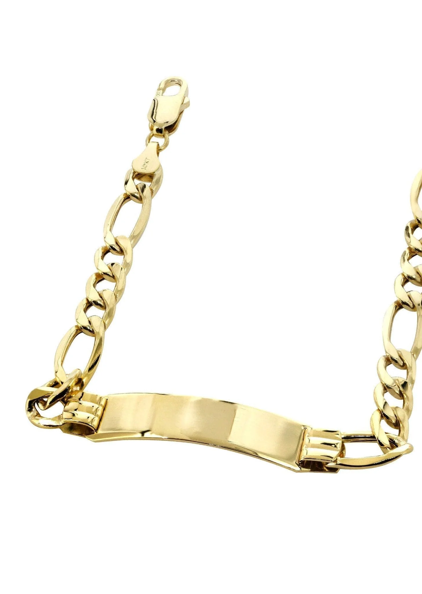 Semi Solid  Women ID Figaro Bracelet 10K/14K Yellow Gold - Image 2