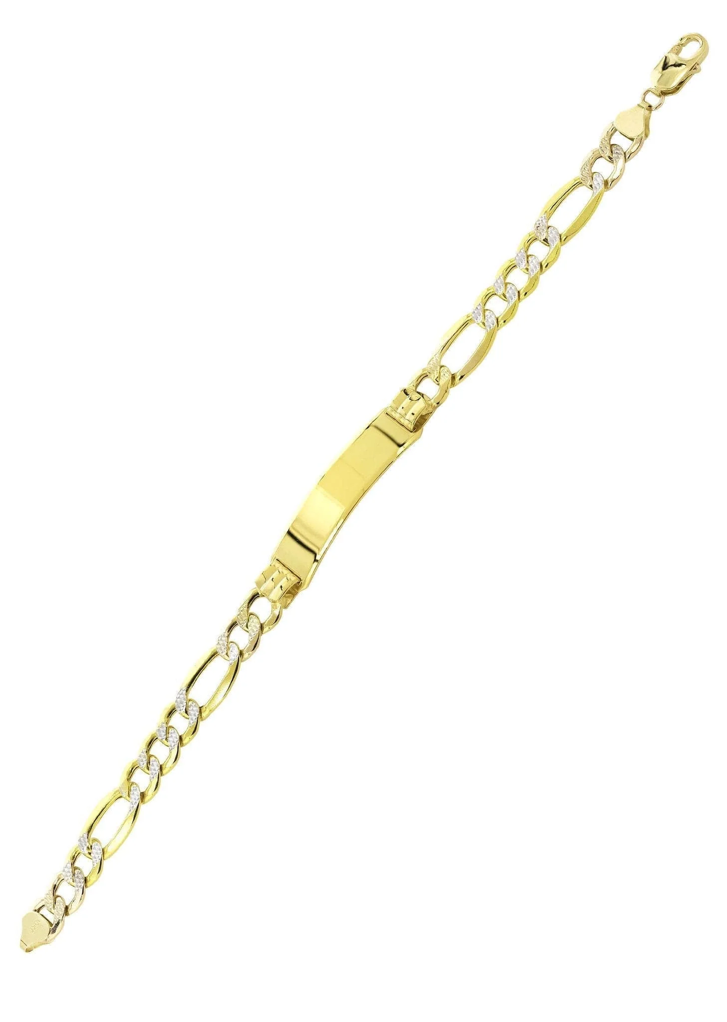 Semi Solid ID Pave Figaro Bracelet 10K/14K Yellow Gold - Image 3