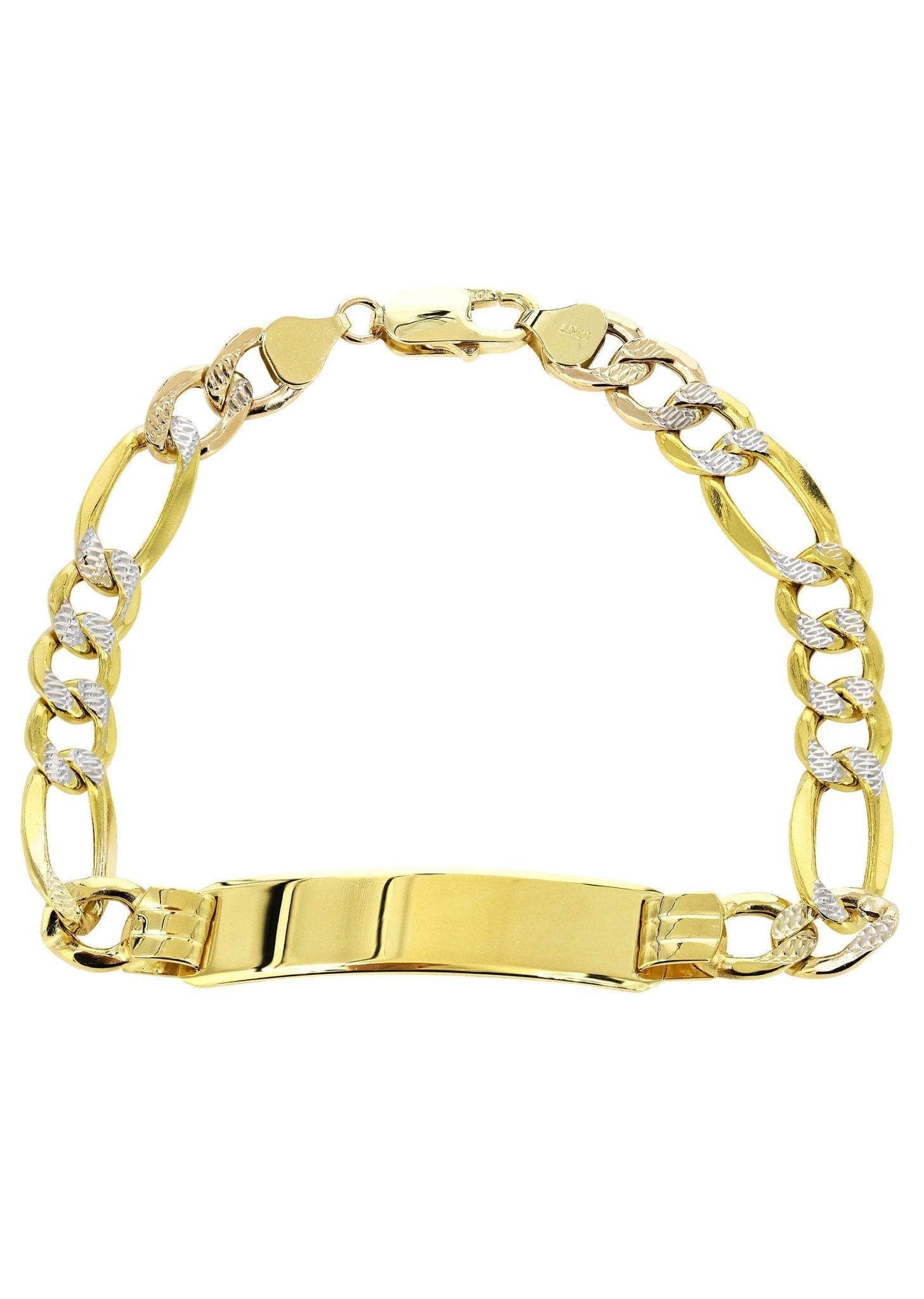 Semi Solid Women ID Pave Figaro Bracelet 10K/14K Yellow Gold