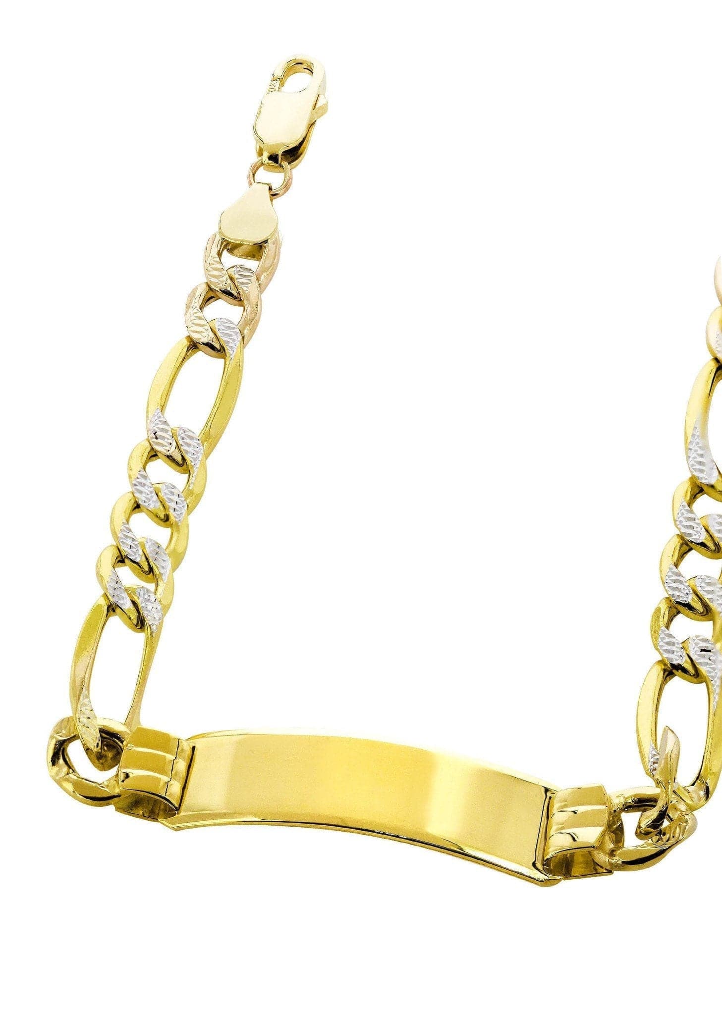 Semi Solid Women ID Pave Figaro Bracelet 10K/14K Yellow Gold - Image 2