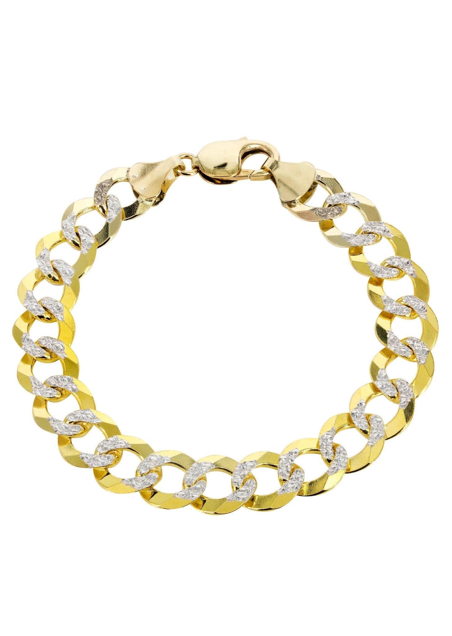 Semi Solid Mens Diamond Cut Cuban Bracelet 10K/14K Yellow Gold