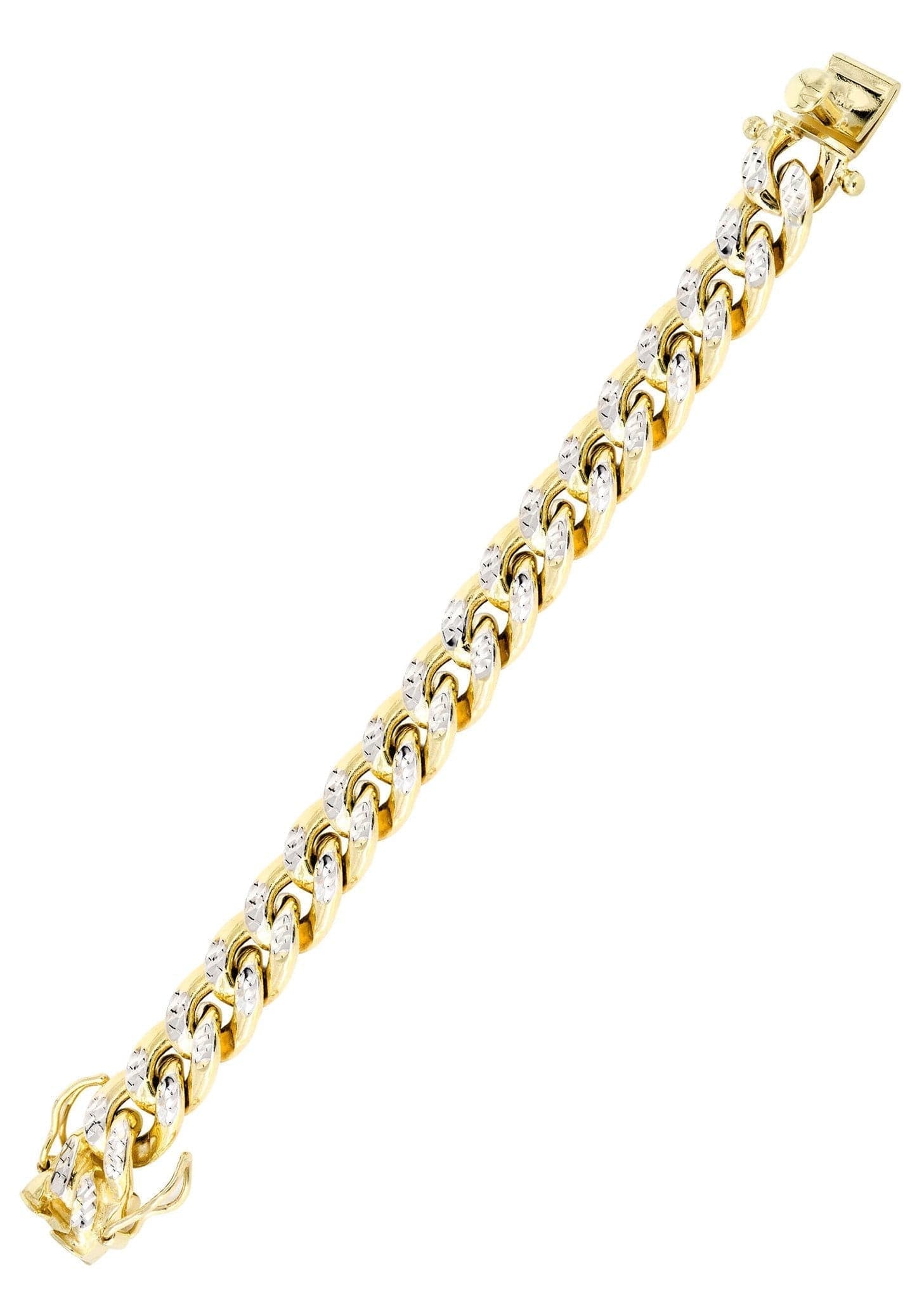 Semi Solid Mens Diamond Cut Miami Cuban Link Bracelet 10K/14K Gold - Image 3