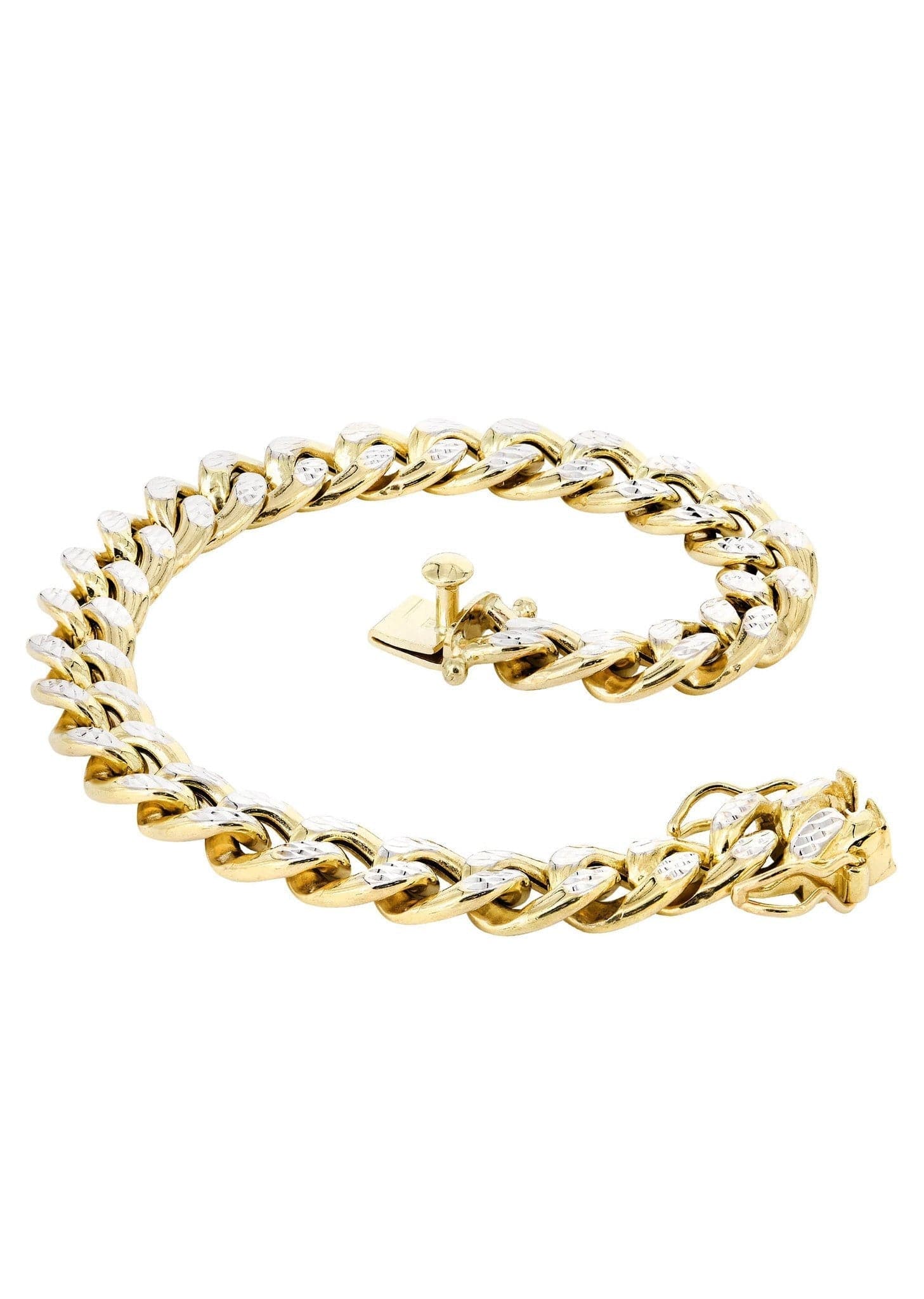 Semi Solid Mens Diamond Cut Miami Cuban Link Bracelet 10K/14K Gold - Image 4