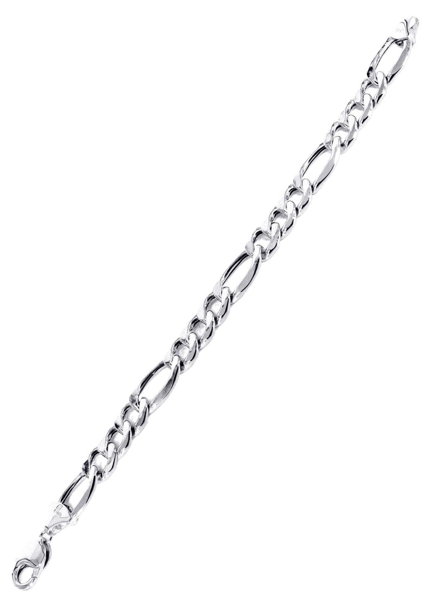 Semi Solid Mens Figaro Bracelet 10K White Gold - Image 3