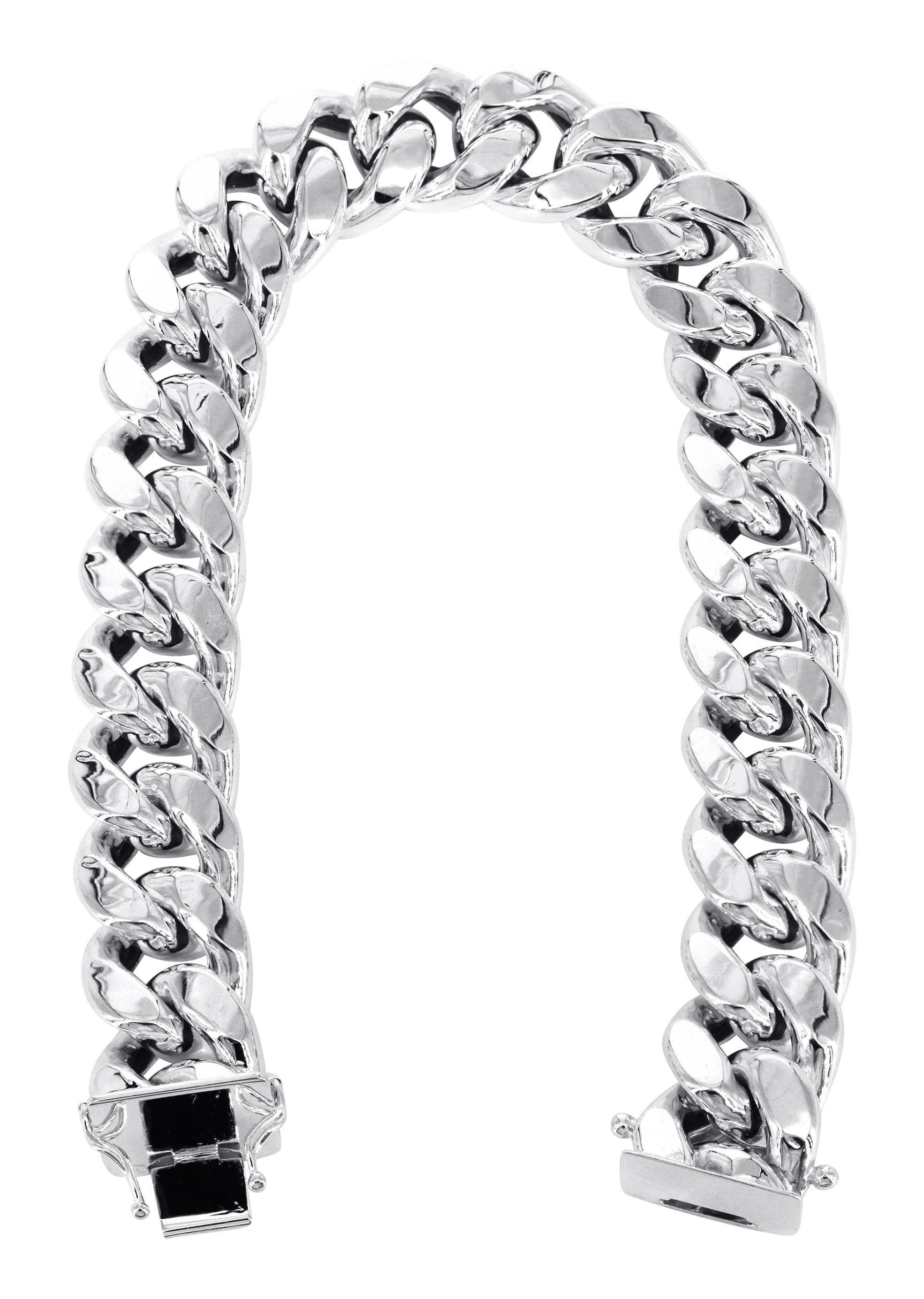 Semi Solid Mens Miami Cuban Link Bracelet 10K White Gold - Image 2