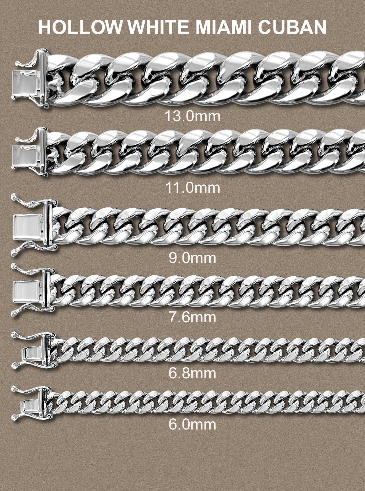 Mens Semi Solid Miami Cuban Link Chain 10K White Gold - Image 5