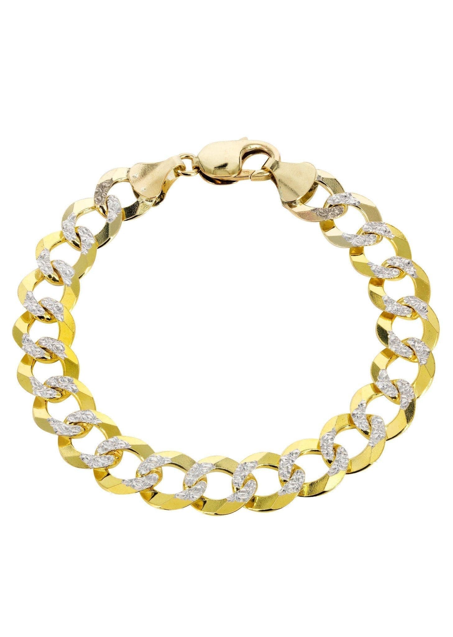 Semi Solid Womens Diamond Cut Cuban Bracelet 10K/14K Yellow Gold