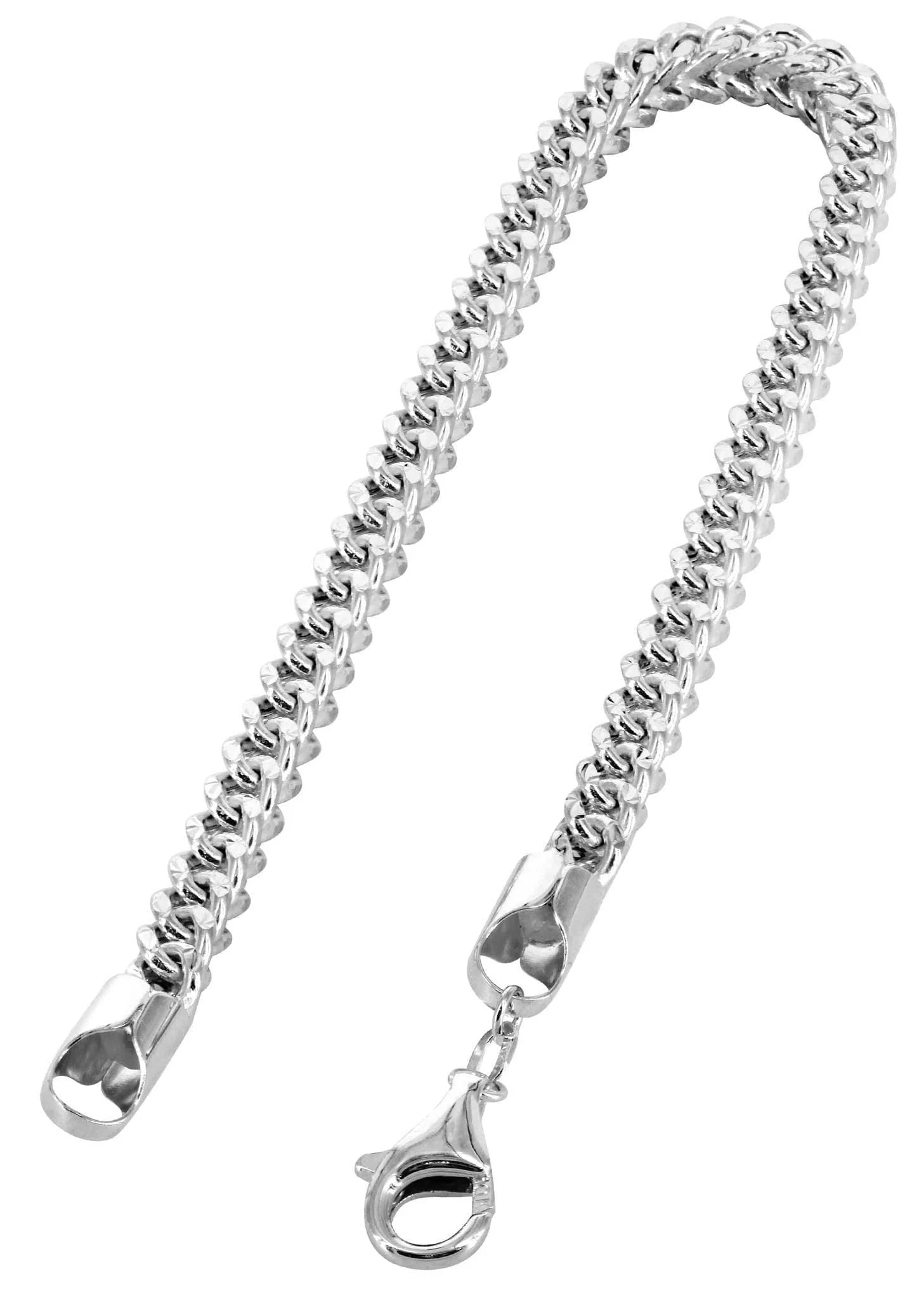Semi Solid Womens Diamond Cut Franco Bracelet 10K/14K White Gold - Image 2