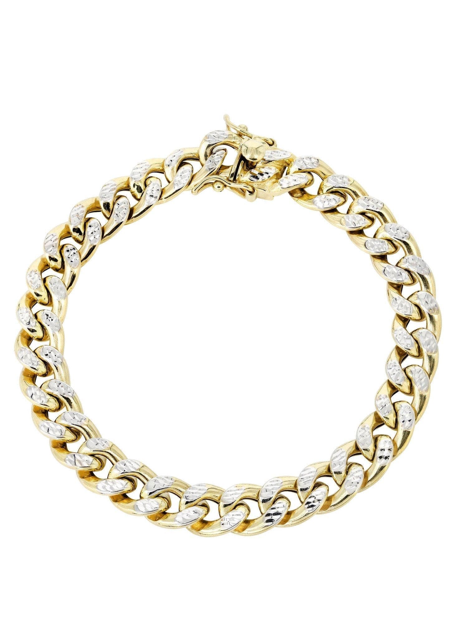 Semi Solid Womens Diamond Cut Miami Cuban Link Bracelet 10K/14K Gold
