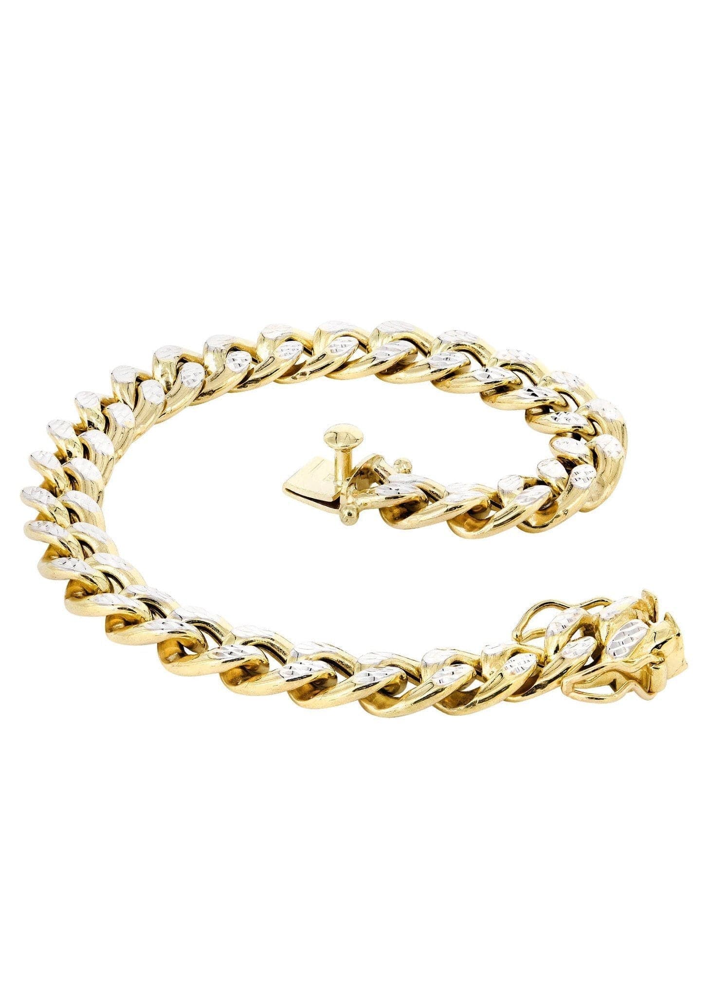 Semi Solid Womens Diamond Cut Miami Cuban Link Bracelet 10K/14K Gold - Image 4