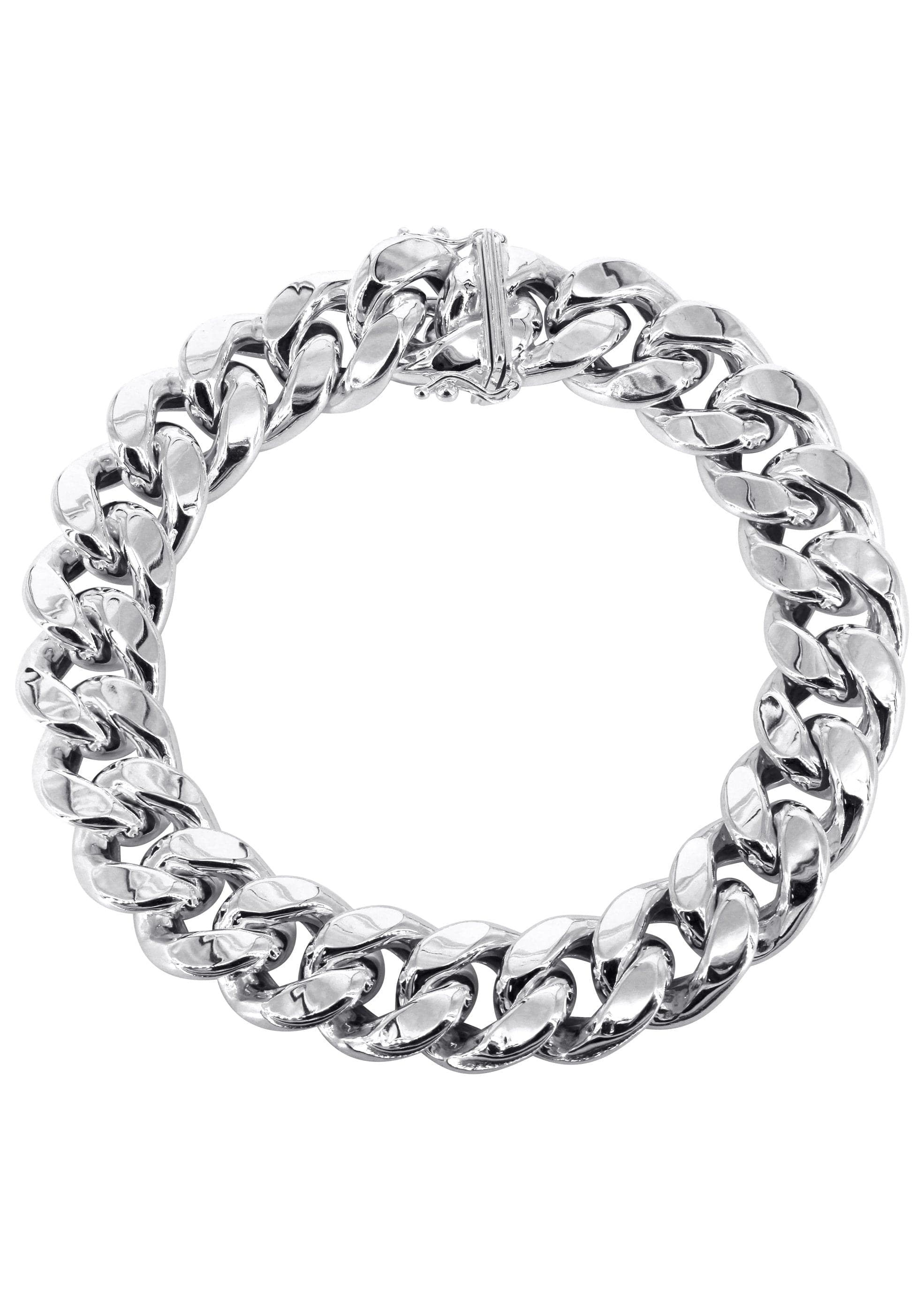 Semi Solid  Womens Miami Cuban Link Bracelet 10K/14K White Gold