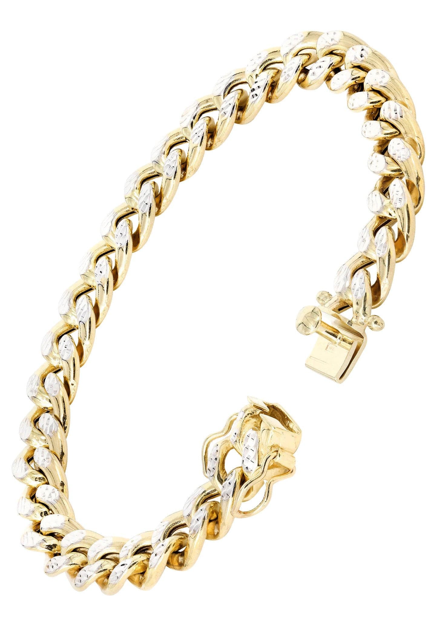 Semi Solid  Mens Diamond Cut Miami Cuban Link Bracelet 10K Gold - Image 2