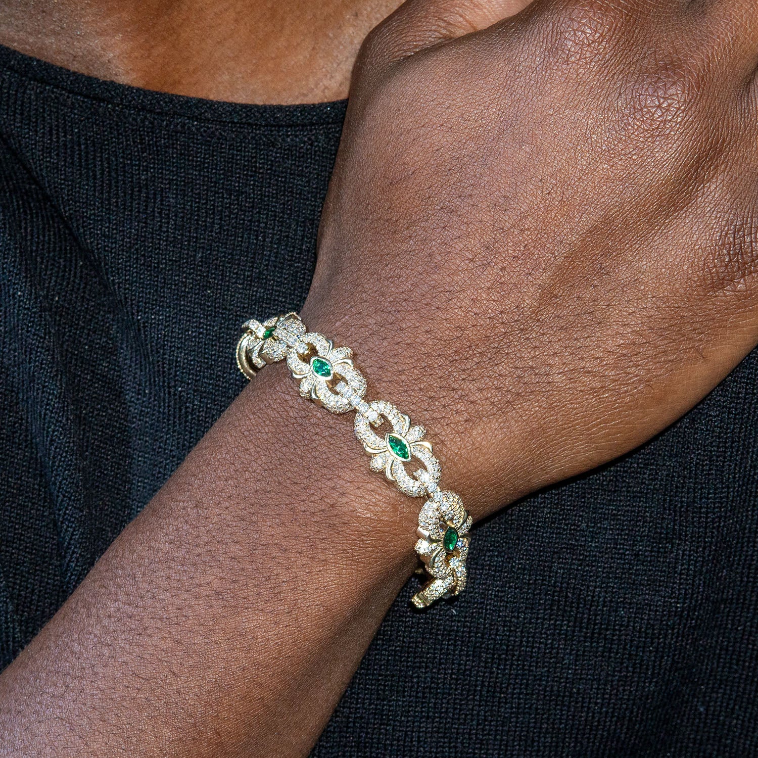 High End Jewelry - Diamond Iced Out Emerald Bracelet - Image 3