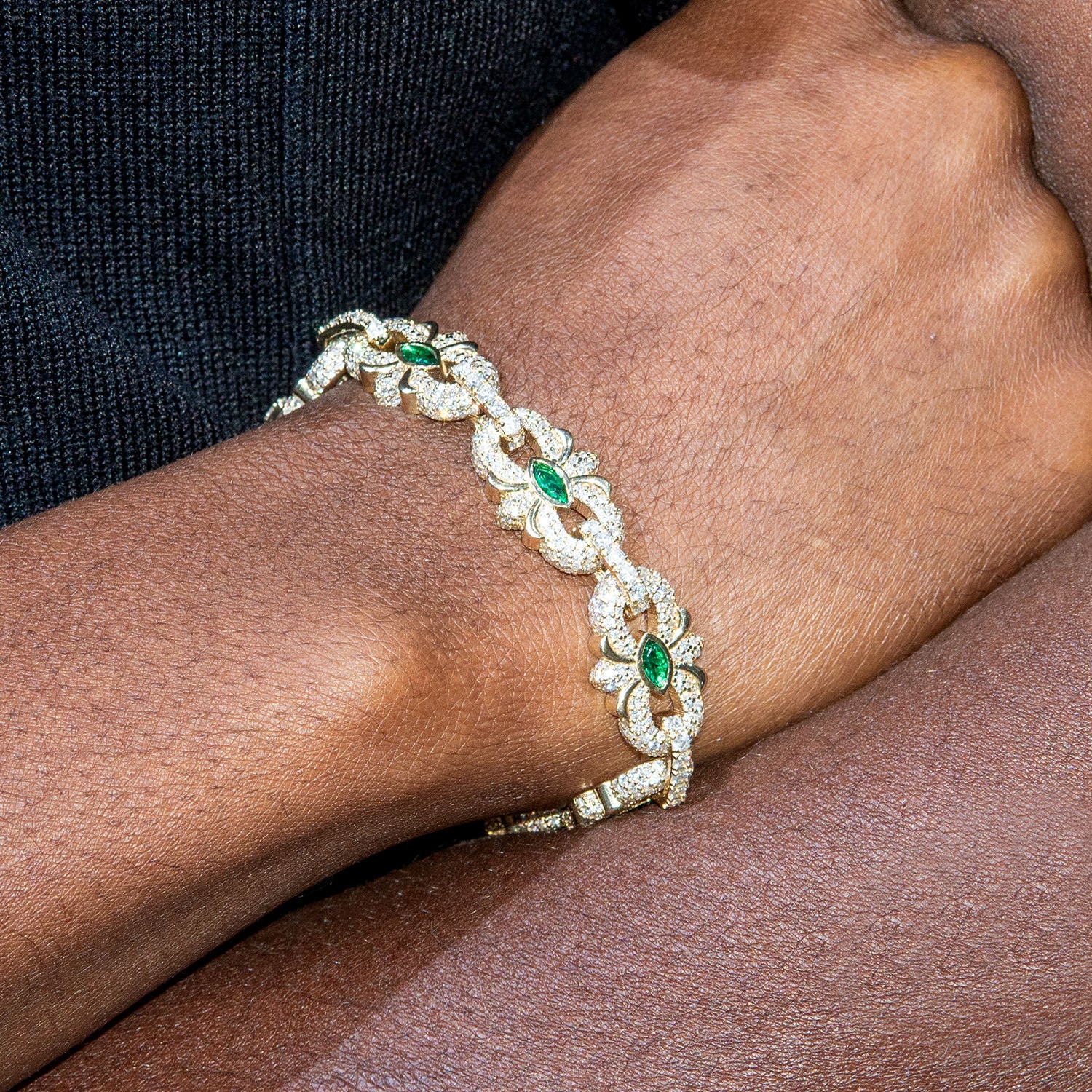 High End Jewelry - Diamond Iced Out Emerald Bracelet - Image 4