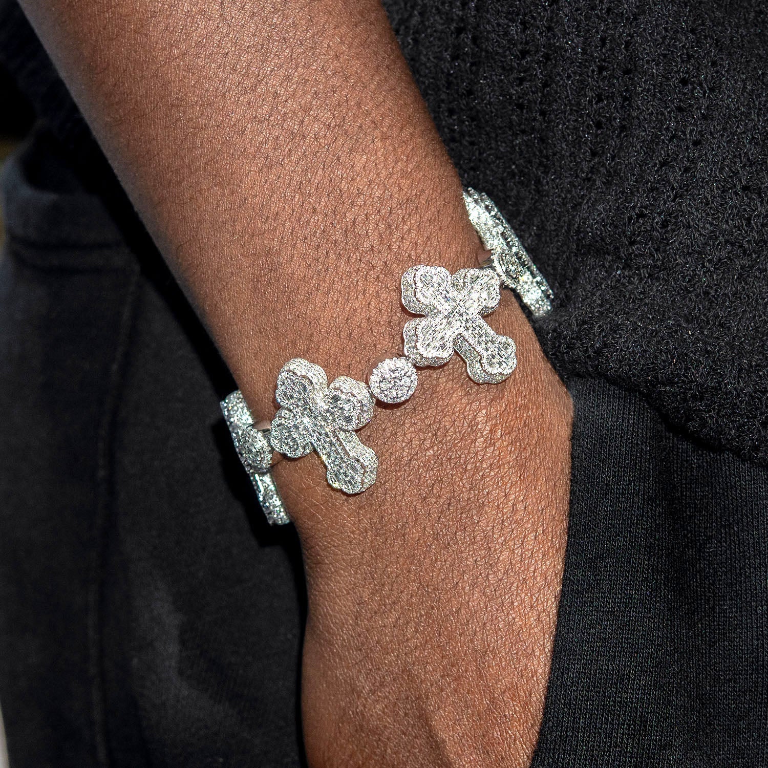High End Jewelry - Iced Out Diamond Baguette Cross Bracelet - Image 3