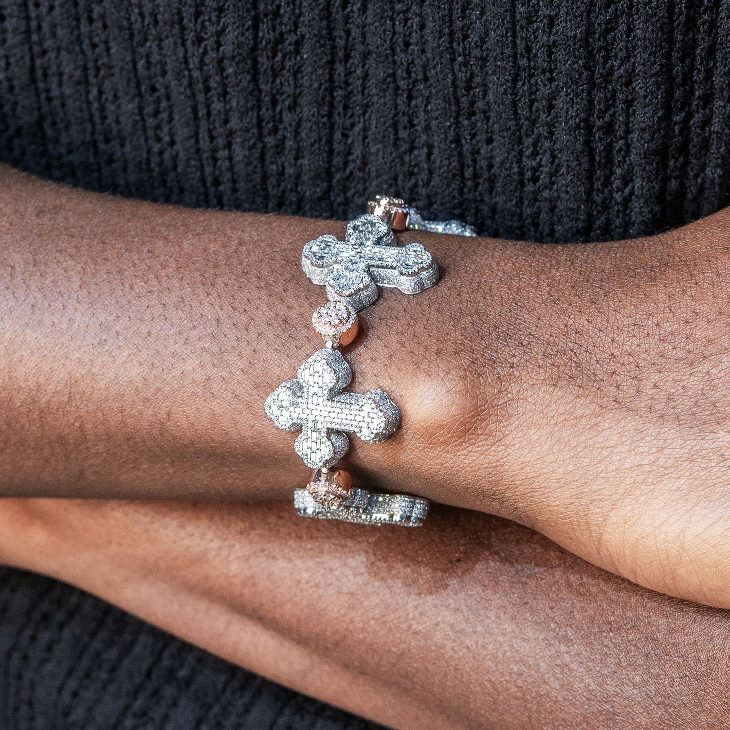 High End Jewelry - Iced Out Baguette Cross Bracelet - Image 2