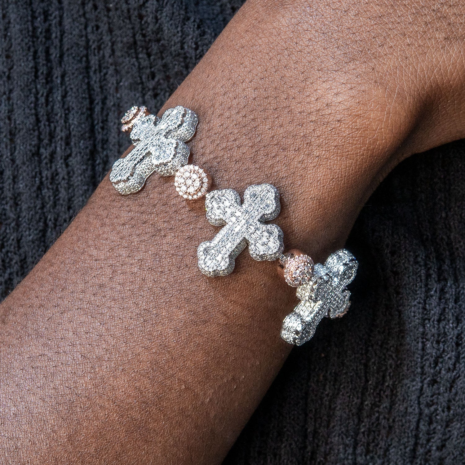 High End Jewelry - Iced Out Baguette Cross Bracelet - Image 3