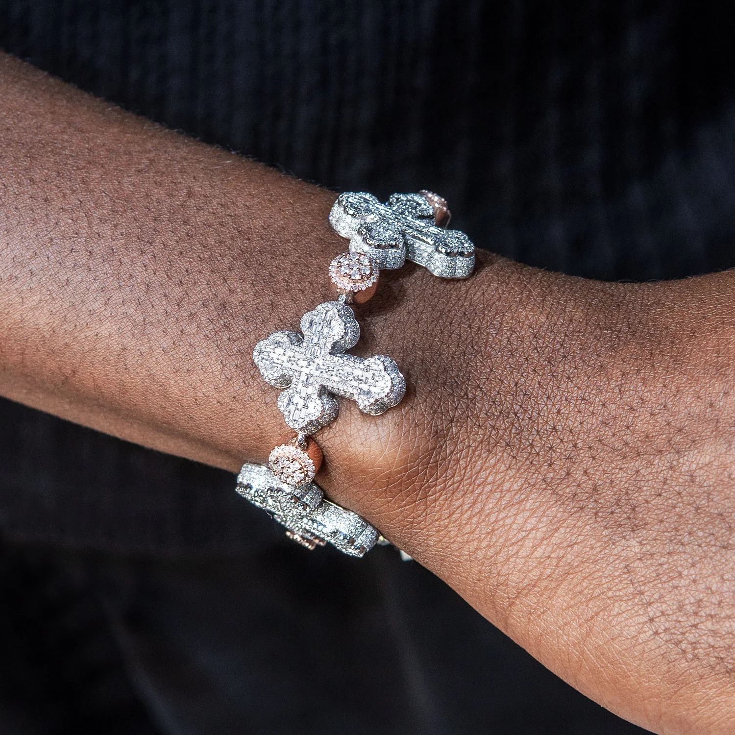 High End Jewelry - Iced Out Baguette Cross Bracelet - Image 4