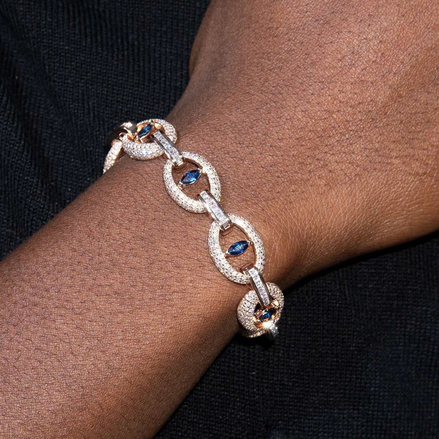 High End Jewelry - Iced Out Sapphire Evil Eye Bracelet - Image 3