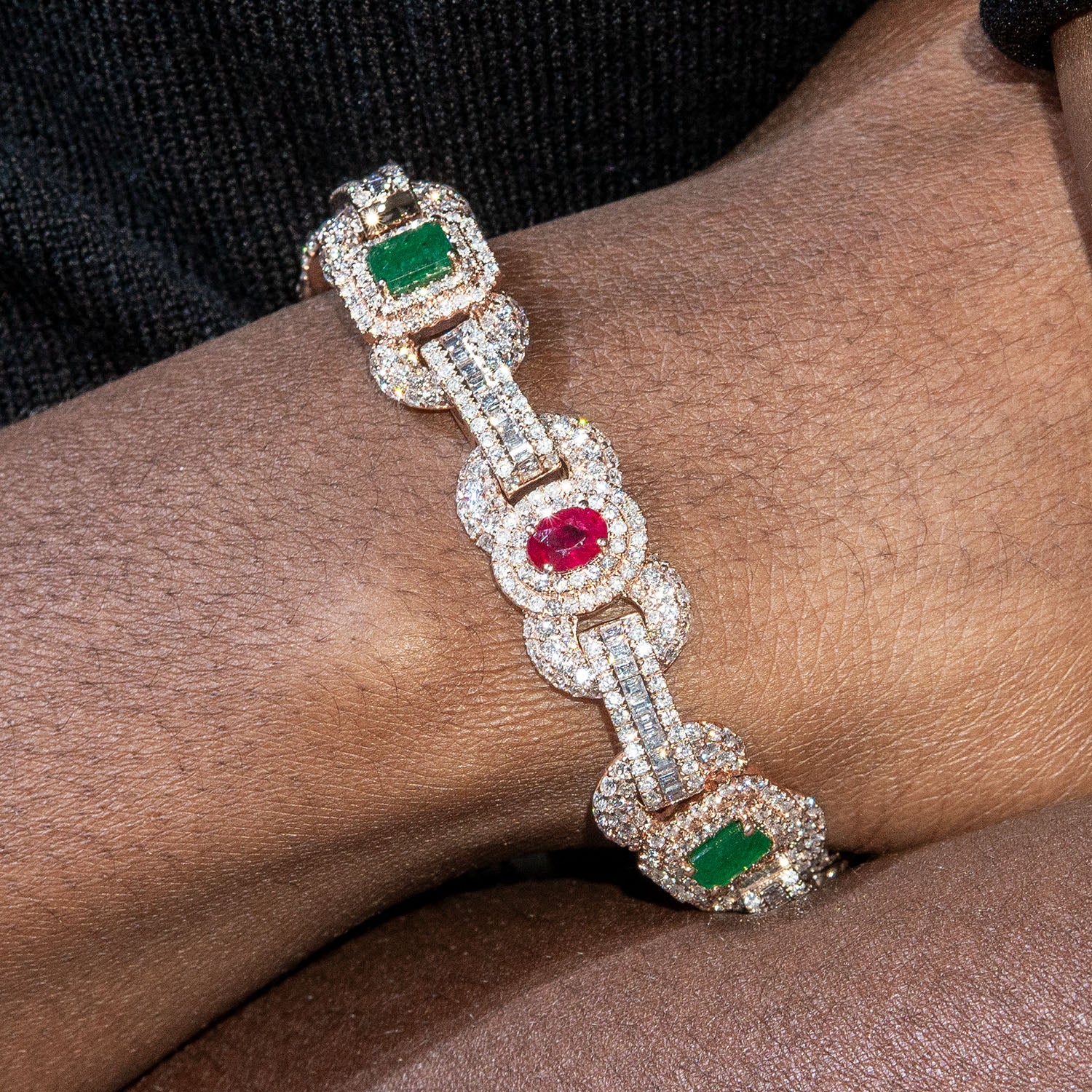 High End Jewelry - Diamond Iced Out Ruby & Emerald Bracelet - Image 3