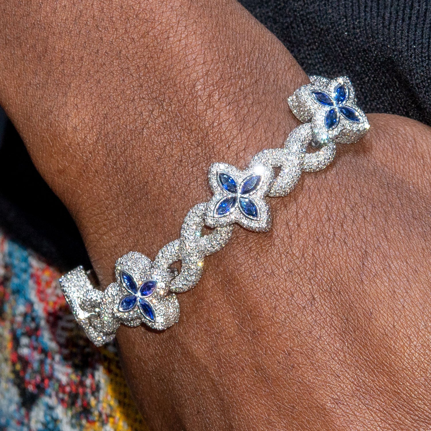 High End Jewelry - Iced Out Diamond Sapphire Bracelet - Image 2
