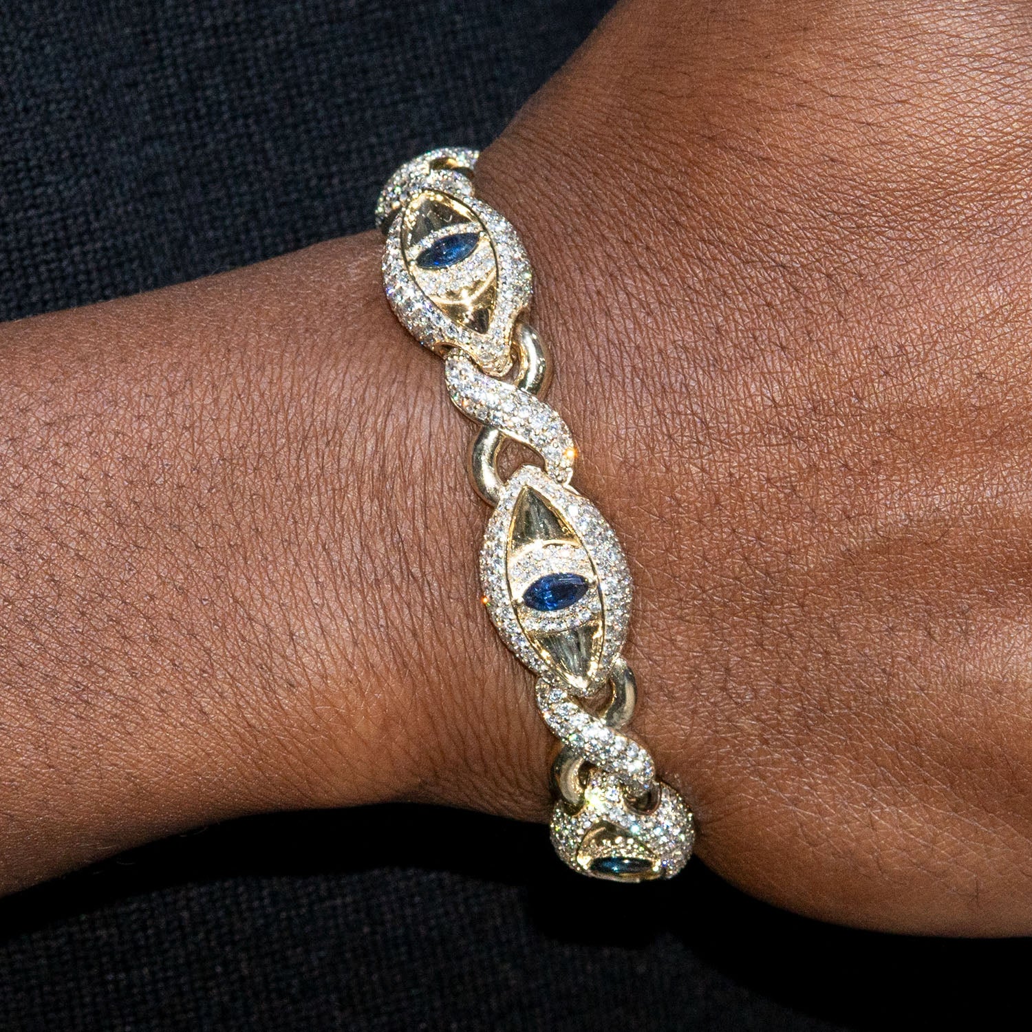 High End Jewelry - Iced Out Sapphire Evil Eye Bracelet
