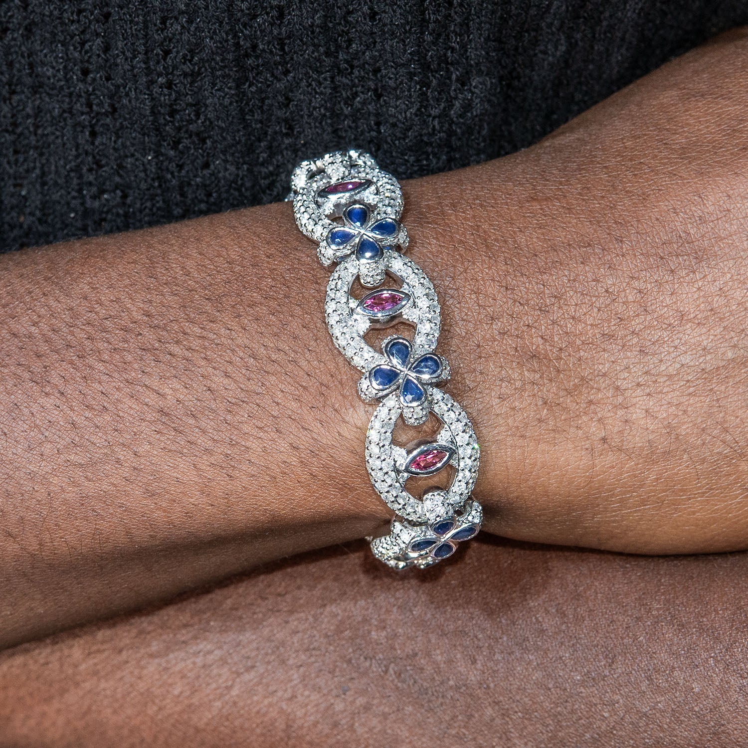 High End Jewelry - Iced Out Evil Eye Ruby & Sapphire Bracelet - Image 3