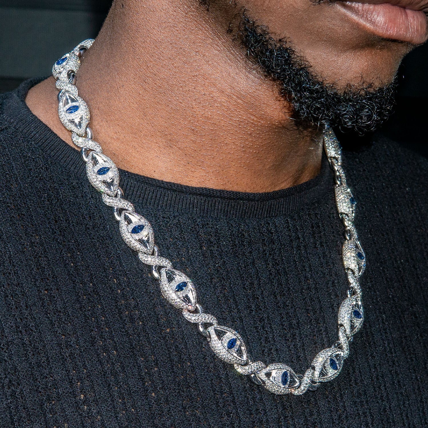 High End Jewelry - Diamond Evil Eye sapphire Iced Out Chain - Image 2