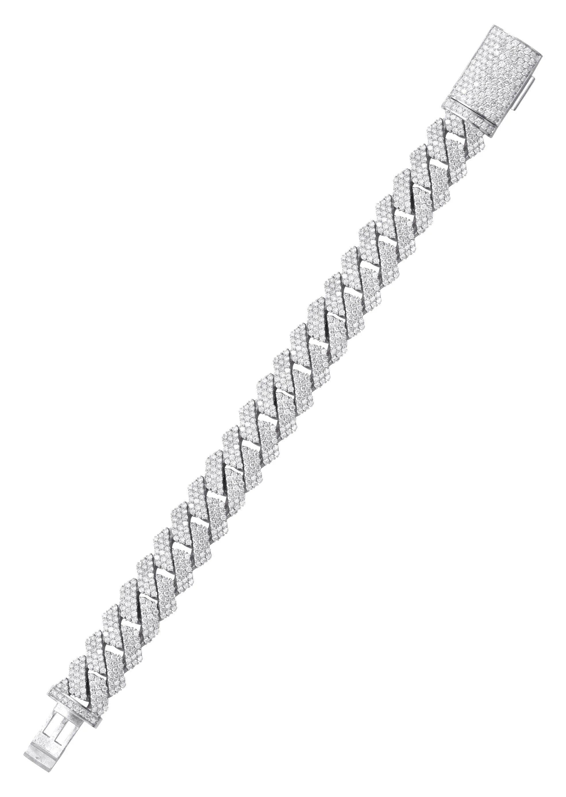Iced Out Diamond Prong Cuban Link White Gold Bracelet 10K/14K - Image 2